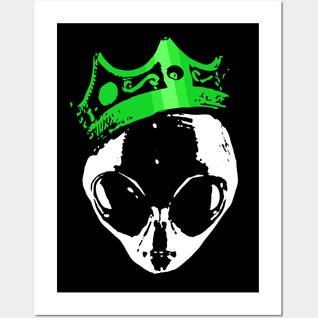 King Alien Green Crown Funny UFO Science Fiction Gift Wall Art by teeleoshirts